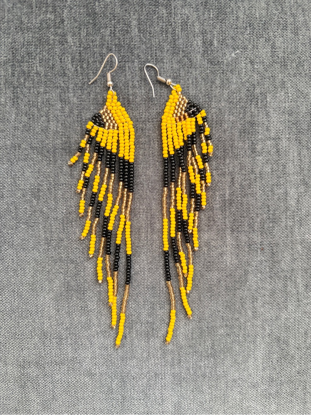 NEW African Handmade Beaded Earrings Black Gold and Yellow